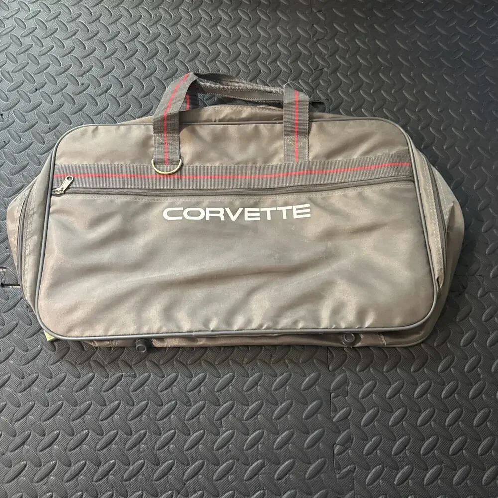 Vintage Chevrolet Corvette 2 Piece Luggage Travel Bag Set Gray Red Made Korea *